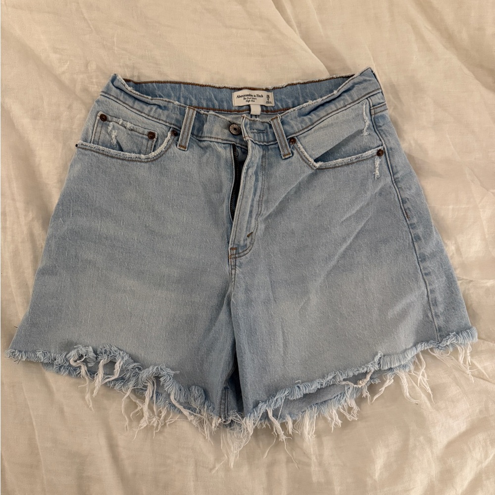 Abercrombie & Fitch Light Blue Jean Shorts Curve Love The Dad Short High Rise